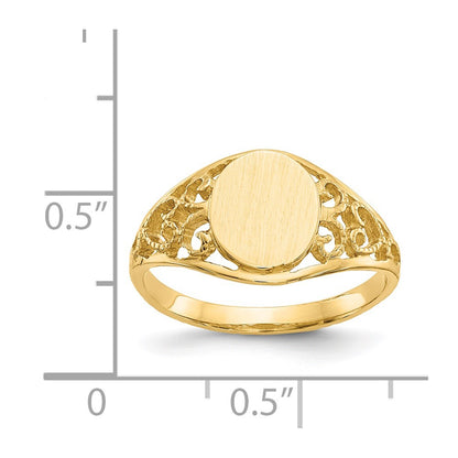 14K Yellow Gold 8.5x7.5mm Satin Open Back Filigree Signet Ring