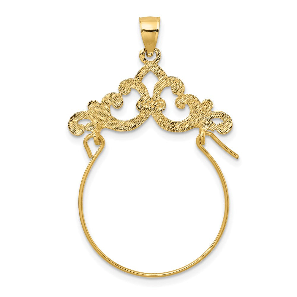 14k Yellow Gold Fleur de Lis Scroll Framed Charm Holder