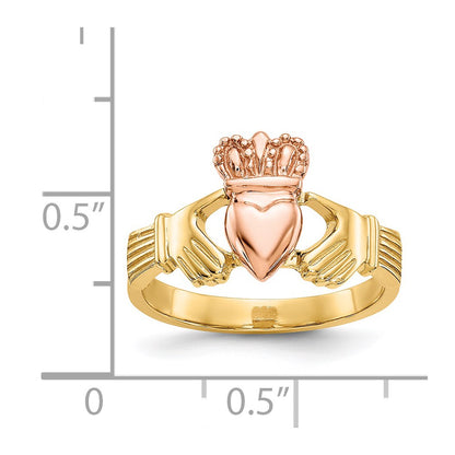 14k Two-Tone Gold Polished Claddagh Ring