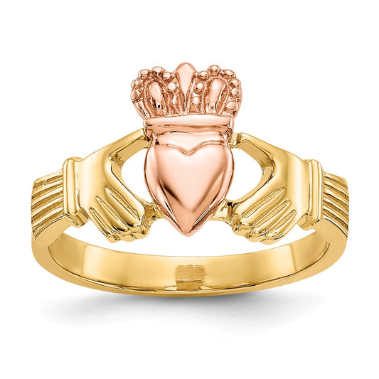 14k Two-Tone Gold Polished Claddagh Ring