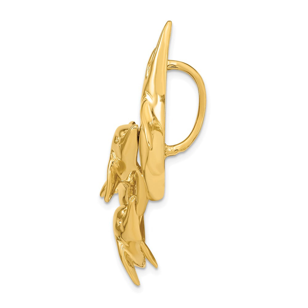 14k Yellow Gold Polished (Fits Up To 8mm) Triple Dolphins Slide