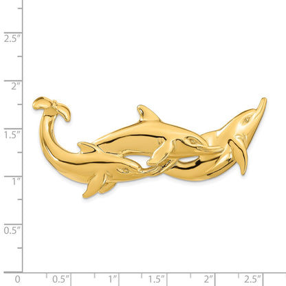14k Yellow Gold Polished (Fits Up To 8mm) Triple Dolphins Slide