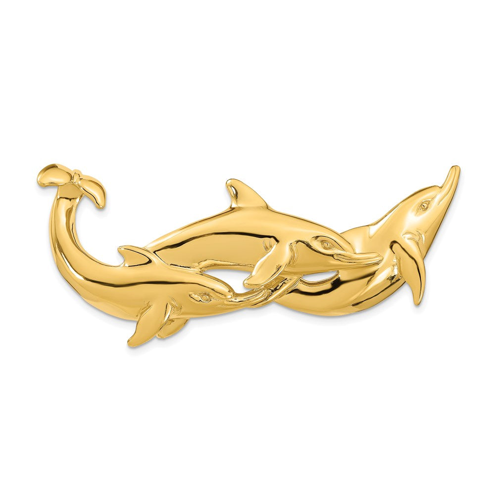 14k Yellow Gold Polished (Fits Up To 8mm) Triple Dolphins Slide