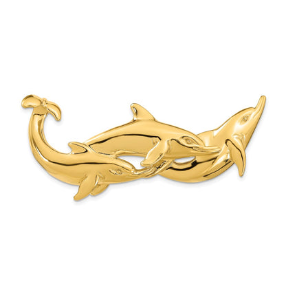 14k Yellow Gold Polished (Fits Up To 8mm) Triple Dolphins Slide