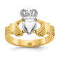 14k Two-Tone Gold Polished Claddagh Ring