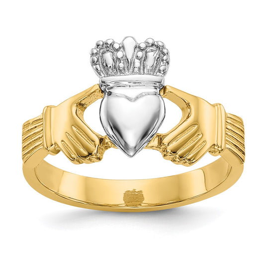 14k Two-Tone Gold Polished Claddagh Ring