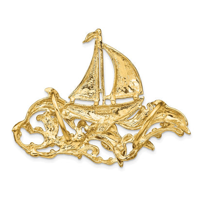 14k Yellow Gold Polished Fits Up To 6mm/8mm Sailboat and Dolphin Slide