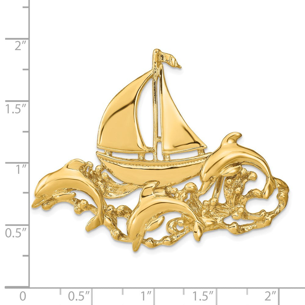14k Yellow Gold Polished Fits Up To 6mm/8mm Sailboat and Dolphin Slide