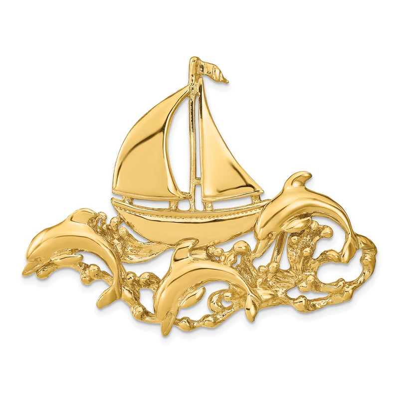 14k Yellow Gold Polished Fits Up To 6mm/8mm Sailboat and Dolphin Slide