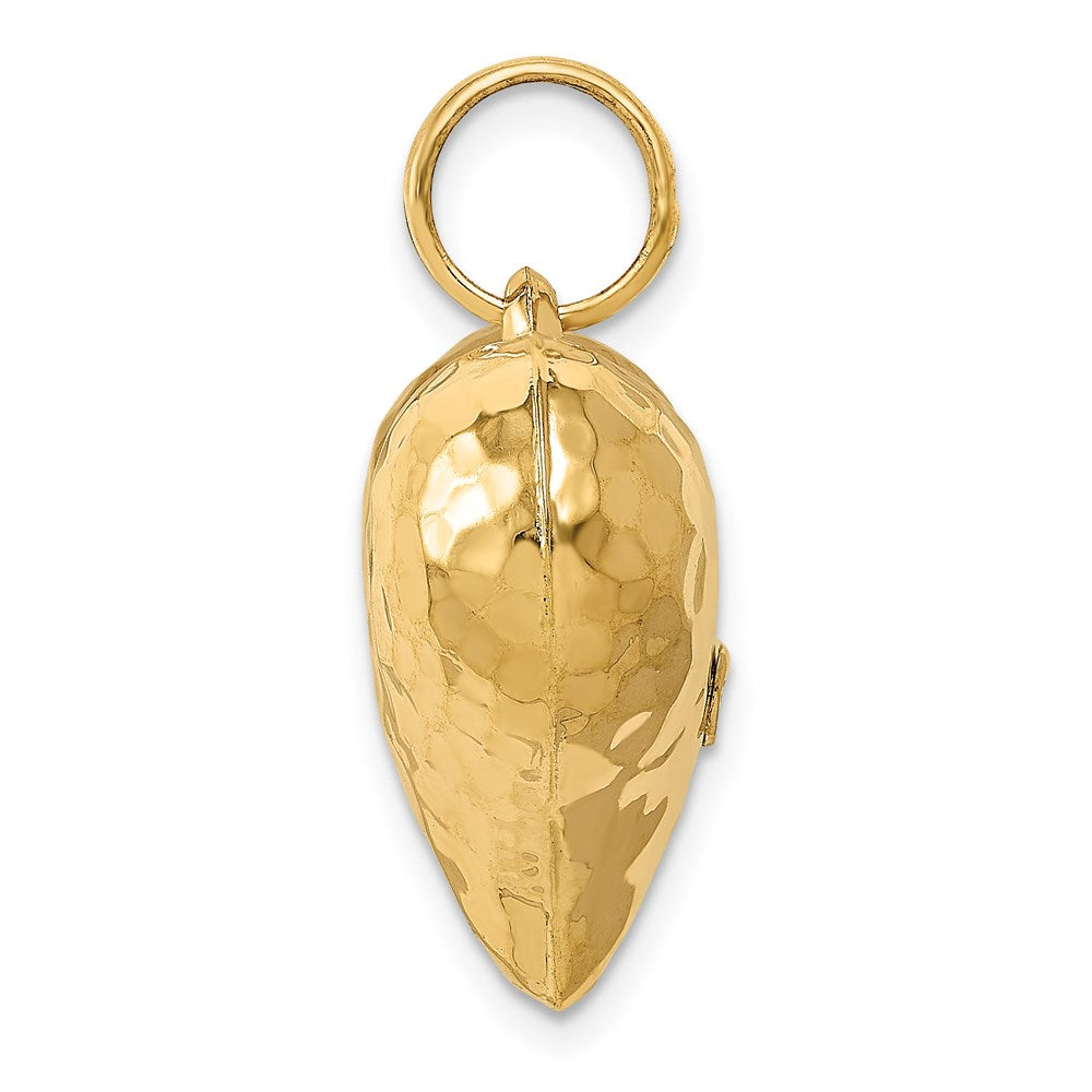 14k Yellow Gold Polished and Hammered 3-D Heart Pendant