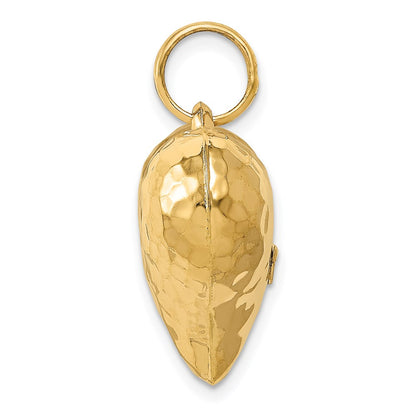 14k Yellow Gold Polished and Hammered 3-D Heart Pendant