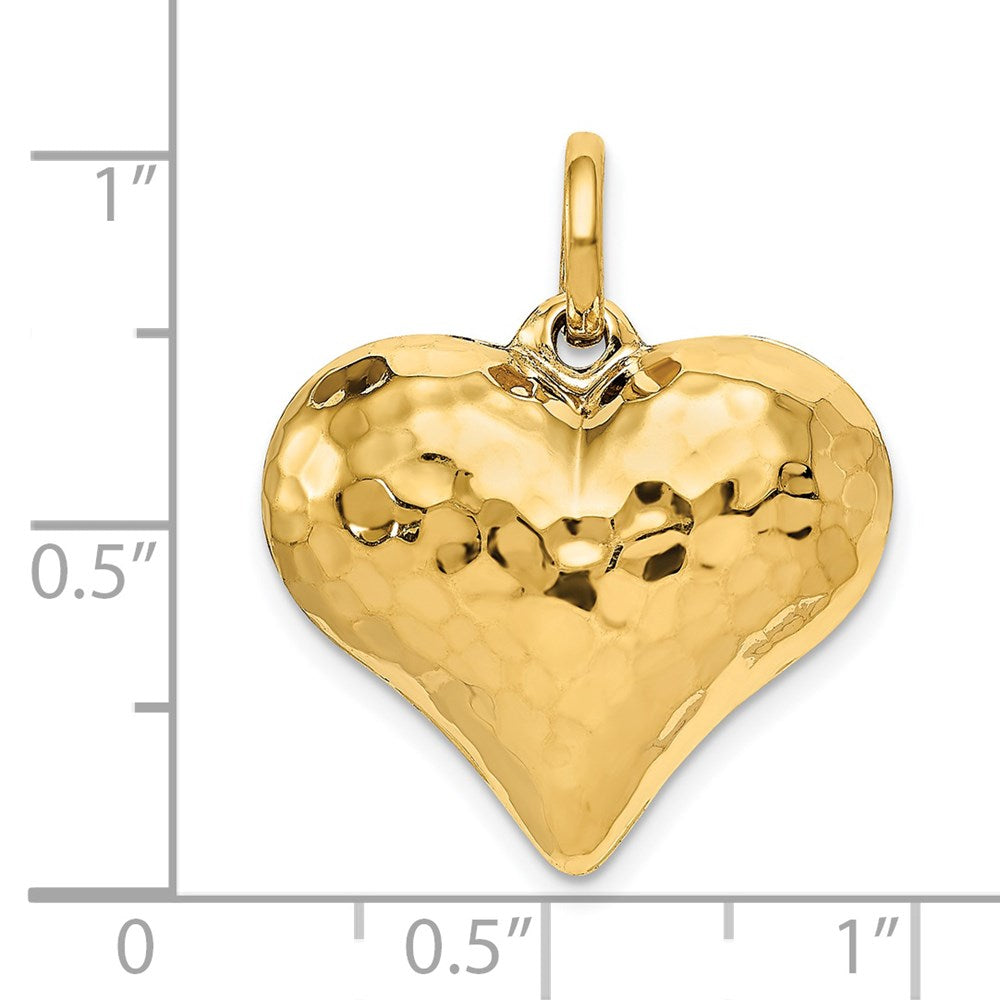 14k Yellow Gold Polished and Hammered 3-D Heart Pendant