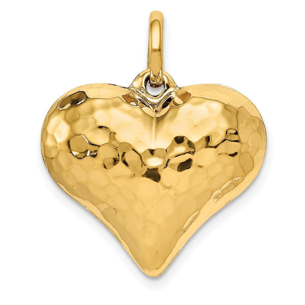 14k Yellow Gold Polished and Hammered 3-D Heart Pendant