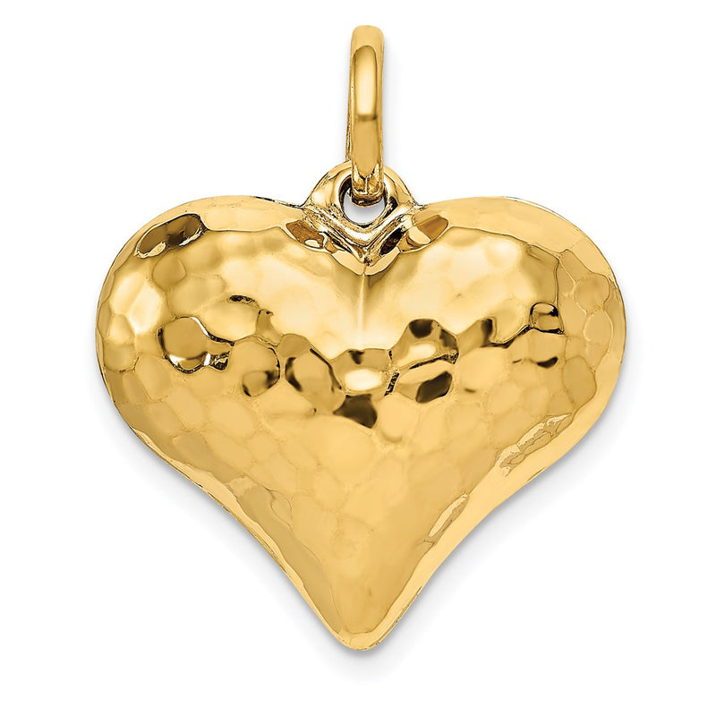 14k Yellow Gold Polished and Hammered 3-D Heart Pendant