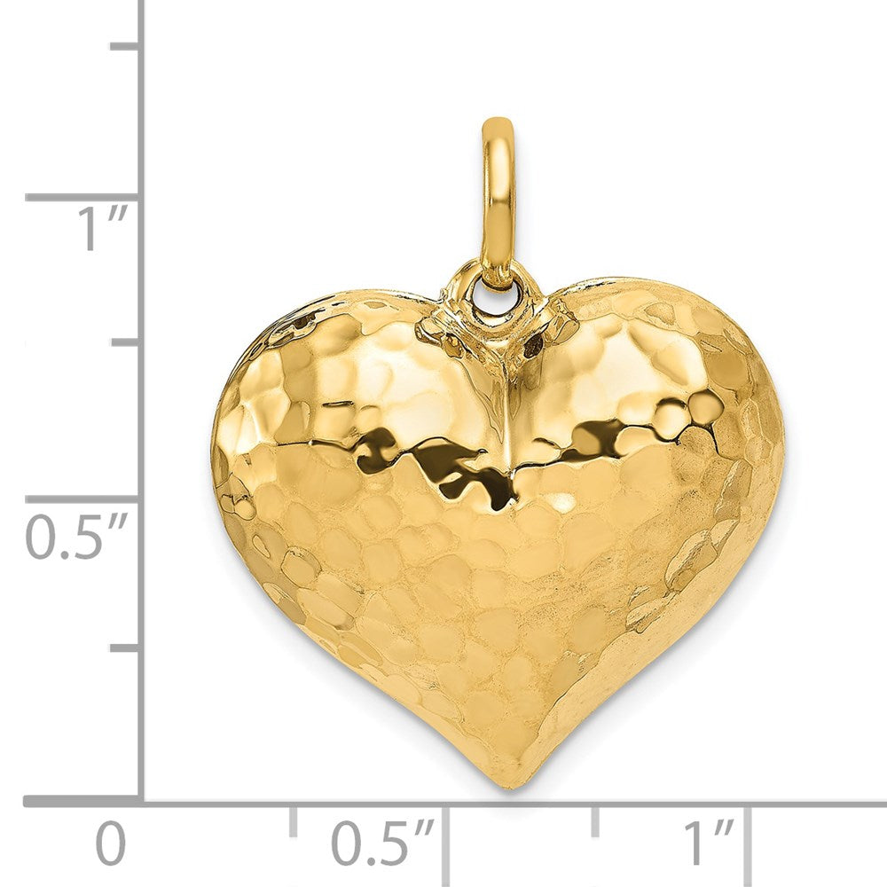 14k Yellow Gold Polished and Hammered 3-D Heart Pendant