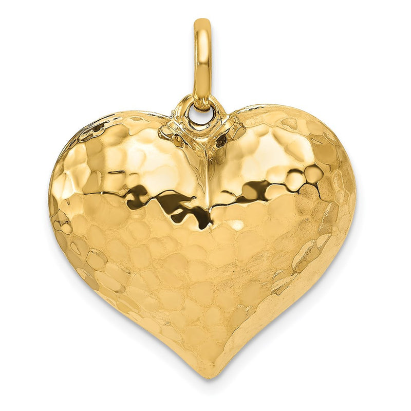 14k Yellow Gold Polished and Hammered 3-D Heart Pendant