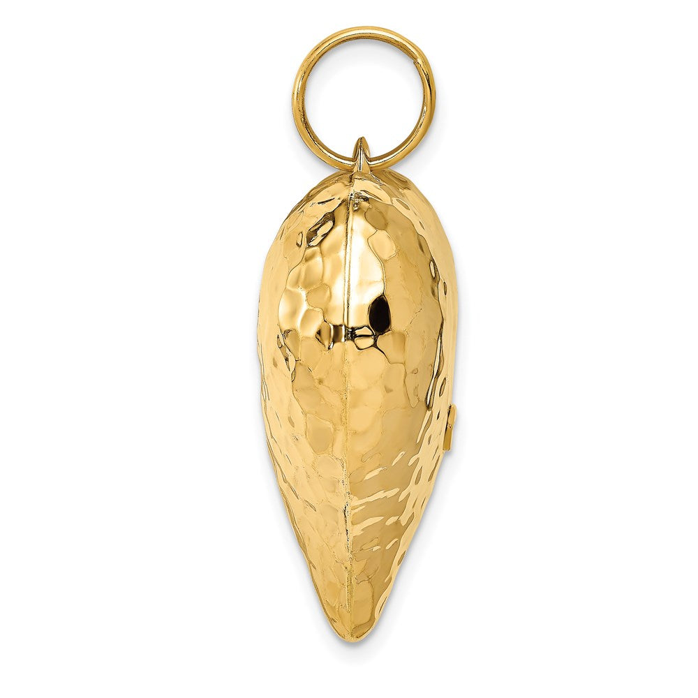 14k Yellow Gold Polished and Hammered 3-D Heart Pendant