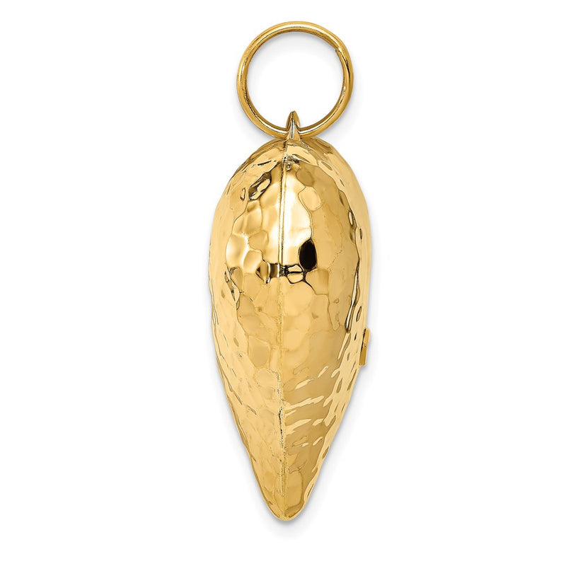 14k Yellow Gold Polished and Hammered 3-D Heart Pendant