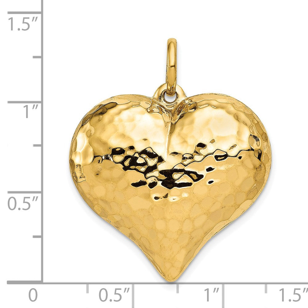 14k Yellow Gold Polished and Hammered 3-D Heart Pendant