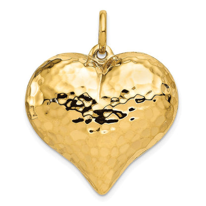 14k Yellow Gold Polished and Hammered 3-D Heart Pendant
