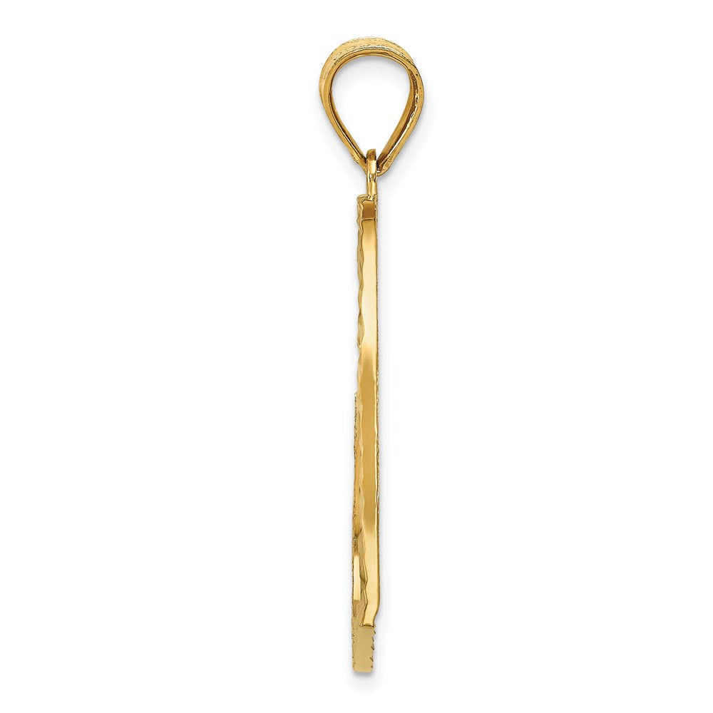 14k Yellow Gold Satin Diamond-cut Crooked Heart Pendant