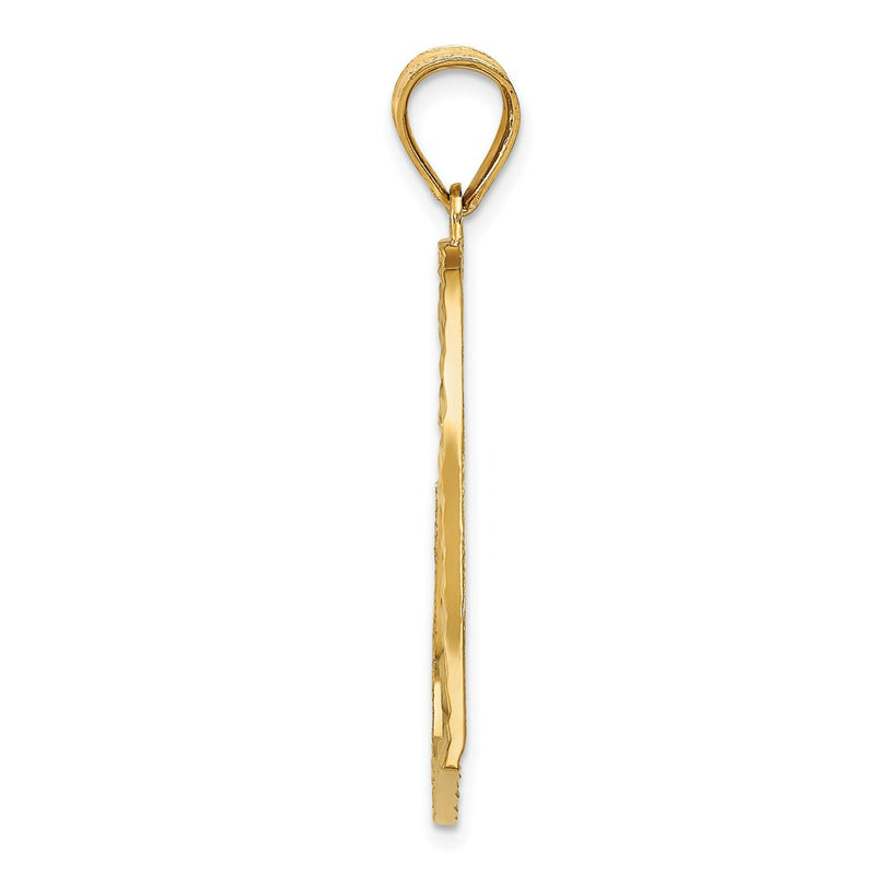 14k Yellow Gold Satin Diamond-cut Crooked Heart Pendant