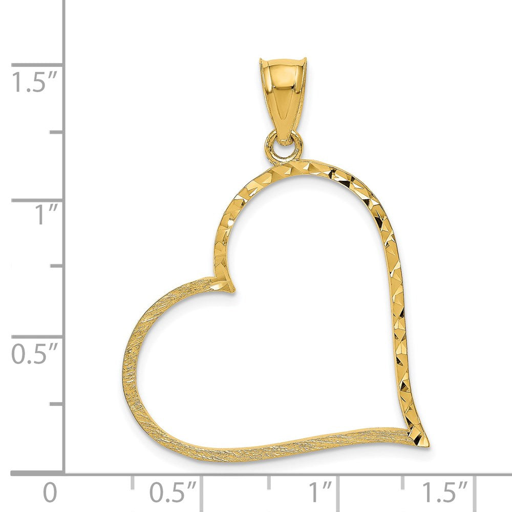 14k Yellow Gold Satin Diamond-cut Crooked Heart Pendant