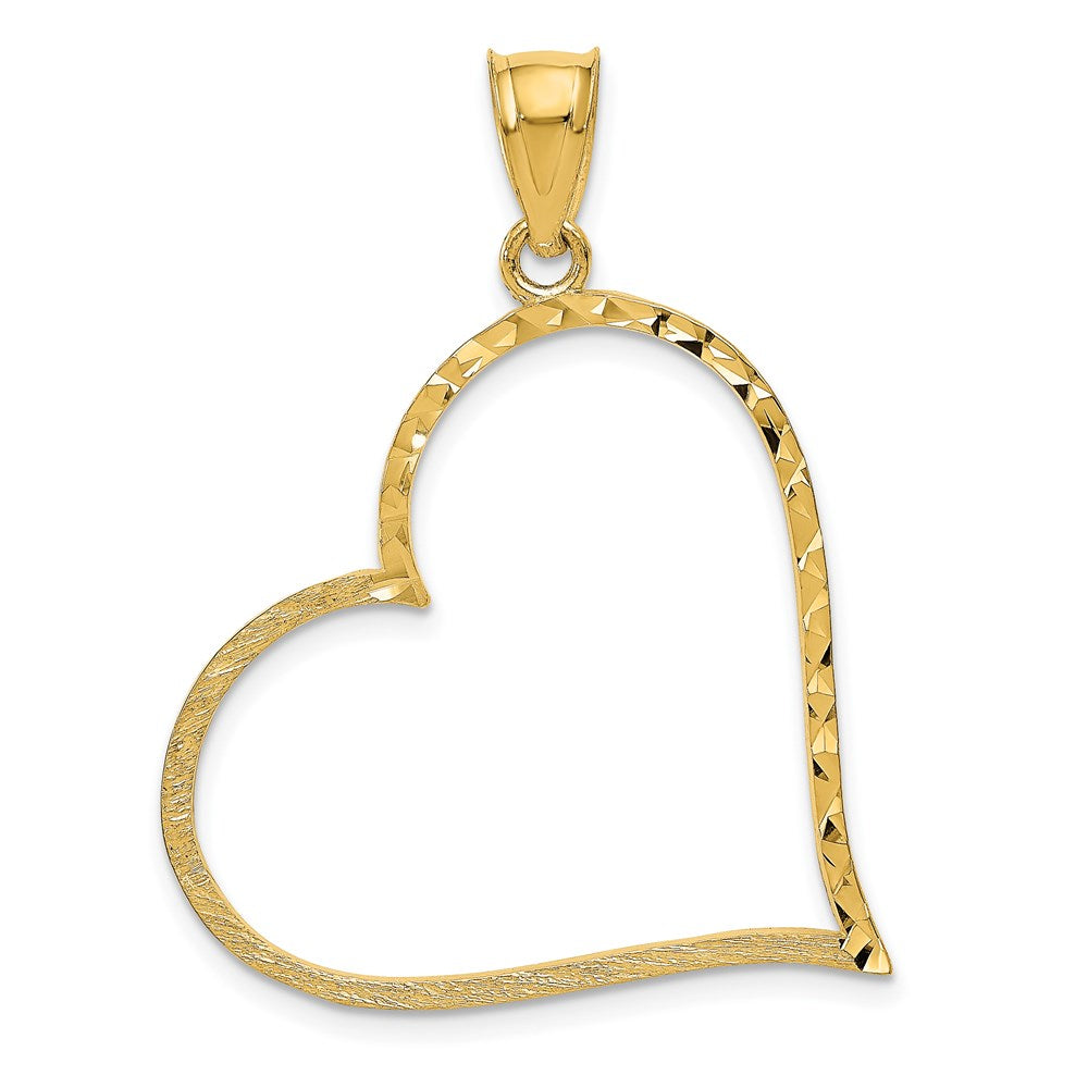 14k Yellow Gold Satin Diamond-cut Crooked Heart Pendant