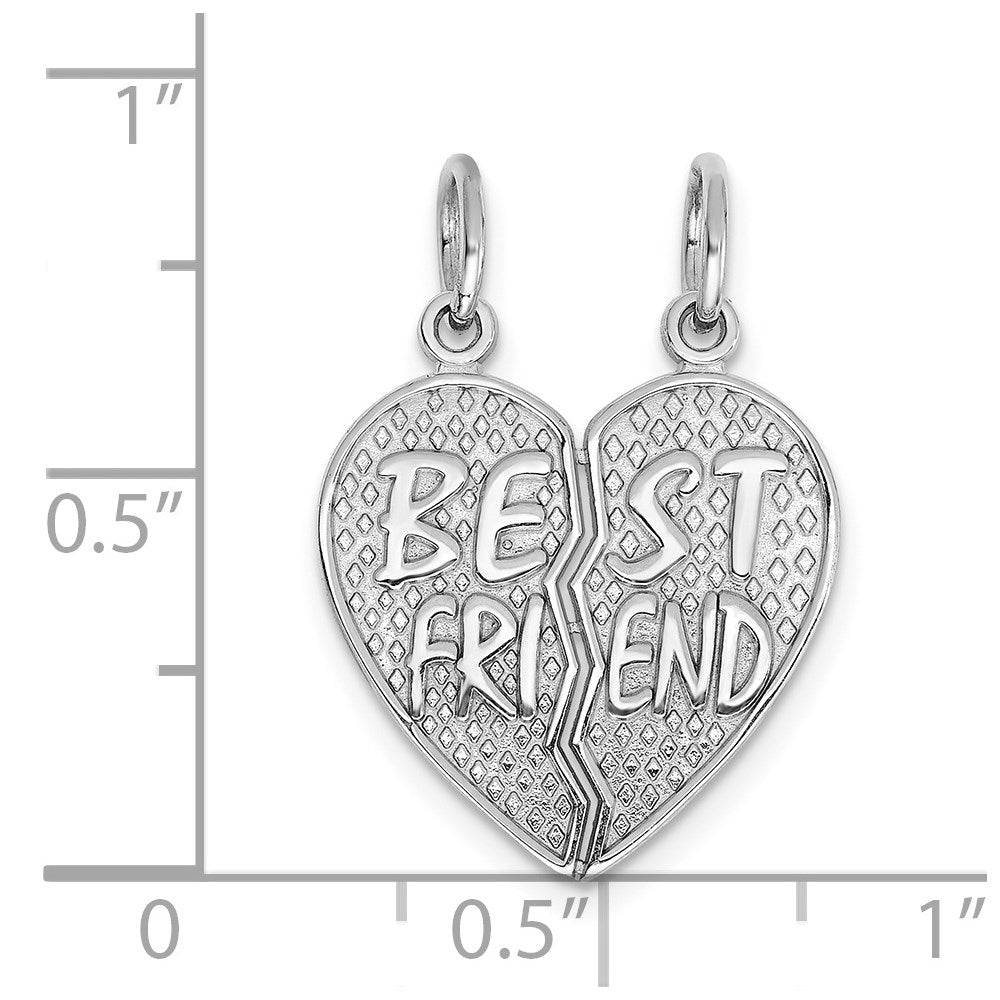 14k White Gold Polished BEST FRIEND Heart Pendant