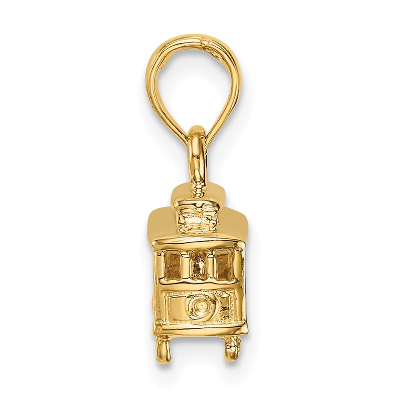 14k Yellow Gold Solid Polished 3-D Trolley Car Pendant