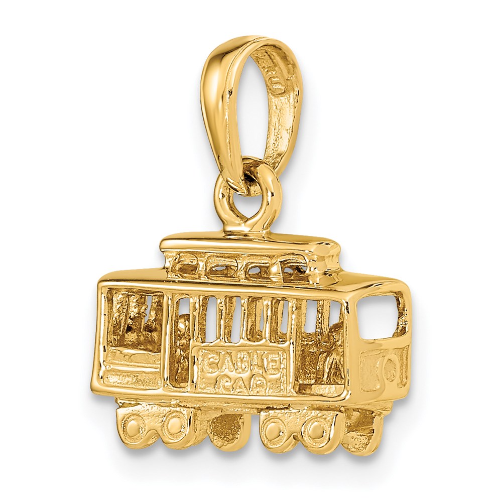 14k Yellow Gold Solid Polished 3-D Trolley Car Pendant
