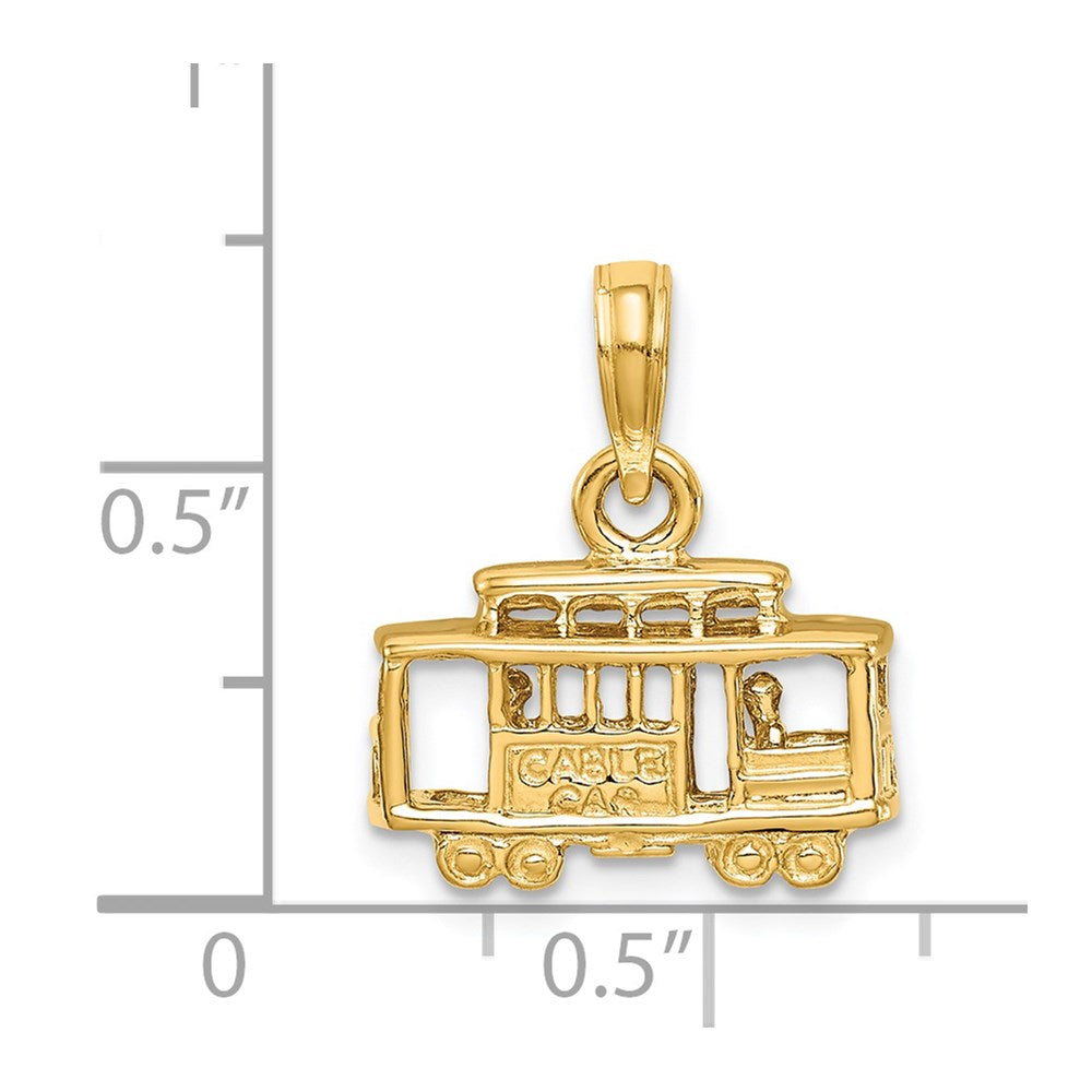 14k Yellow Gold Solid Polished 3-D Trolley Car Pendant