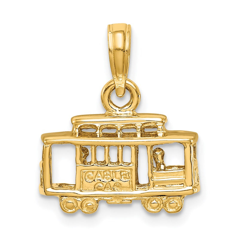 14k Yellow Gold Solid Polished 3-D Trolley Car Pendant