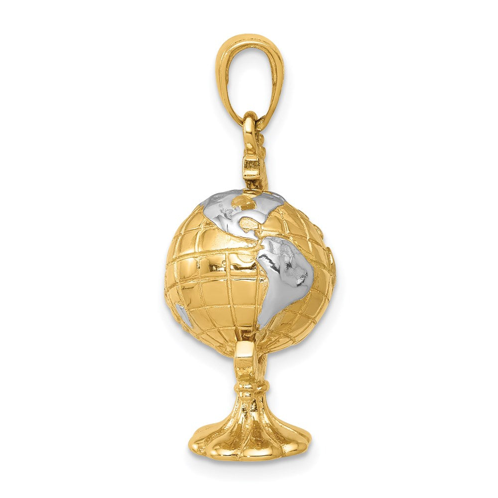 14k Yellow & Rhodium Gold w/Rhodium 3-D Moveable Globe Pendant
