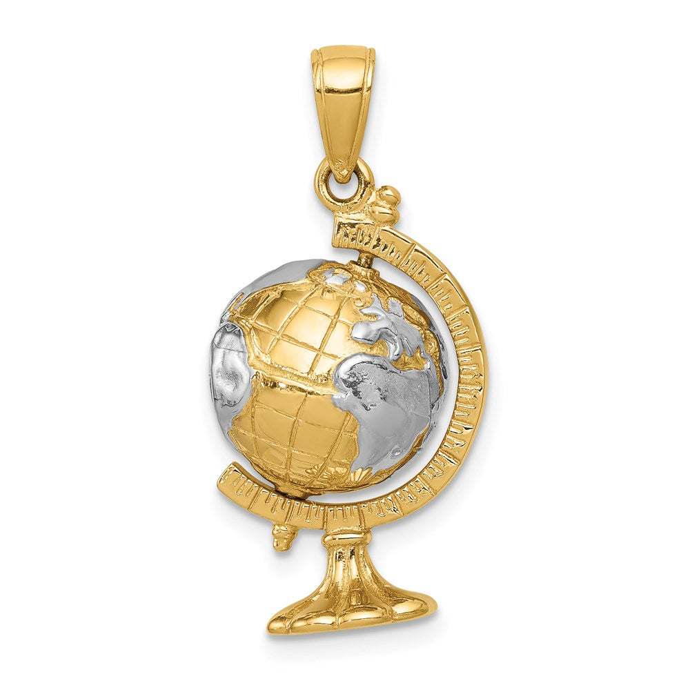 14k Yellow & Rhodium Gold w/Rhodium 3-D Moveable Globe Pendant