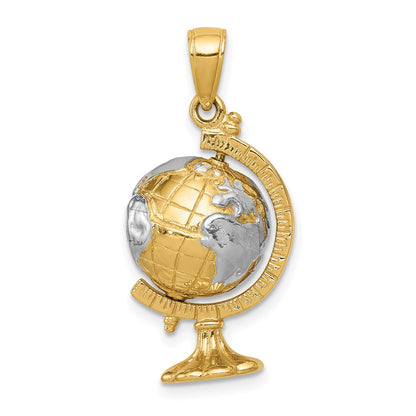 14k Yellow & Rhodium Gold w/Rhodium 3-D Moveable Globe Pendant
