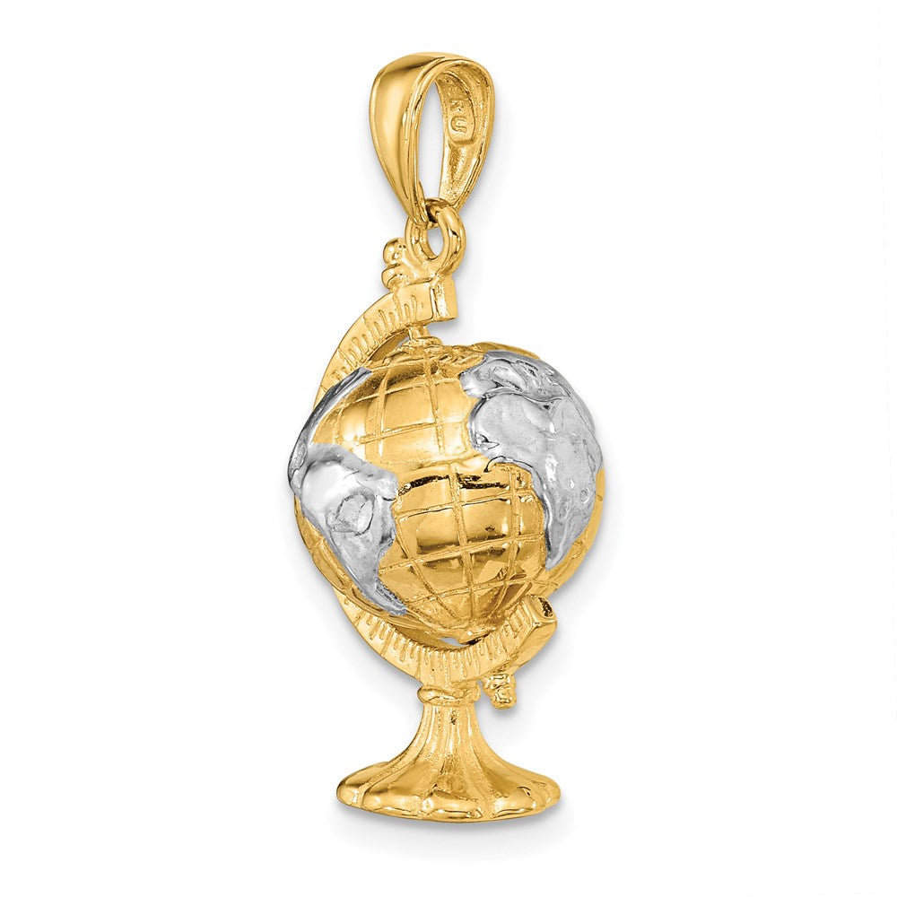 14k Yellow & Rhodium Gold w/Rhodium 3-D Moveable Globe Pendant