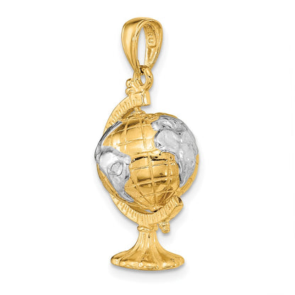 14k Yellow & Rhodium Gold w/Rhodium 3-D Moveable Globe Pendant