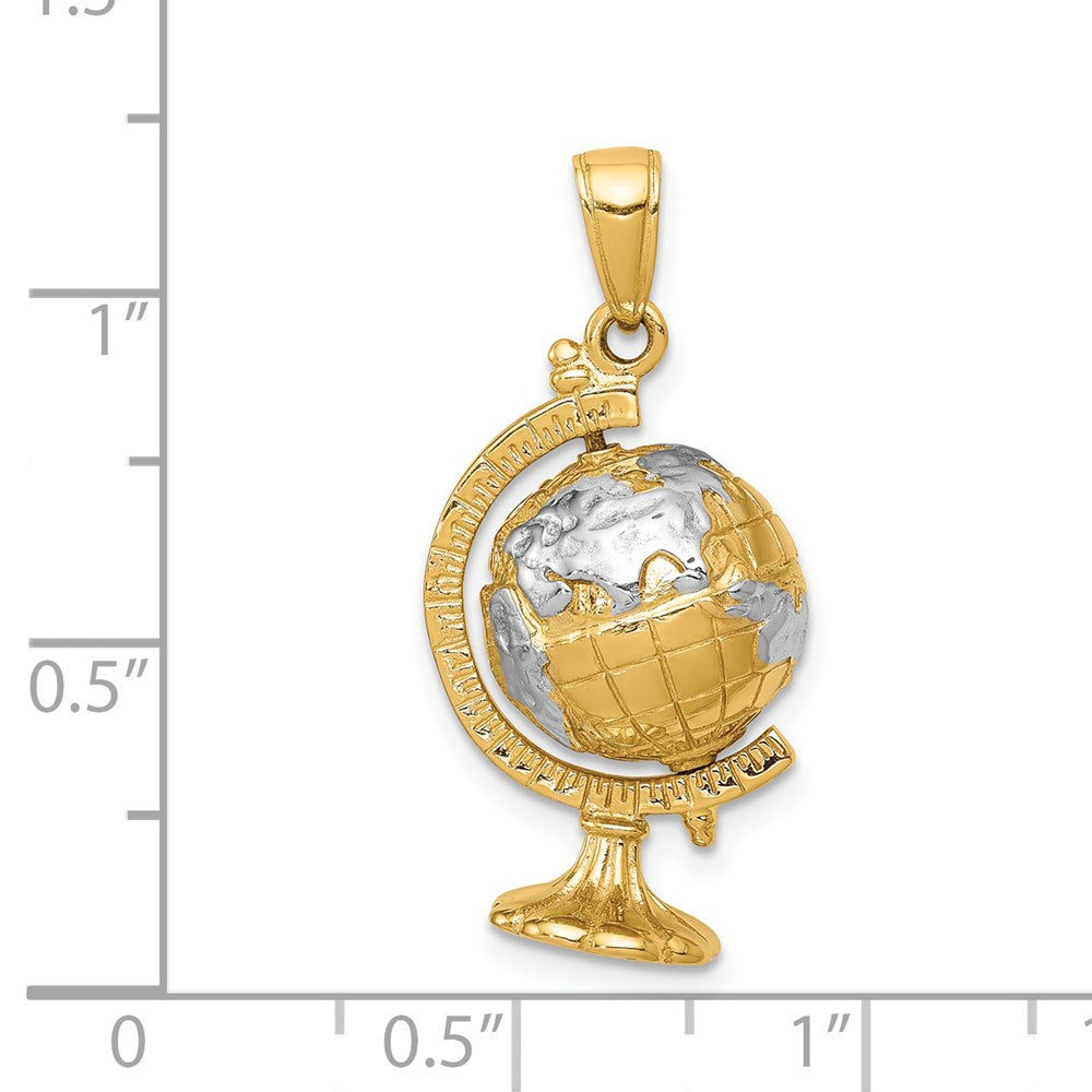 14k Yellow & Rhodium Gold w/Rhodium 3-D Moveable Globe Pendant