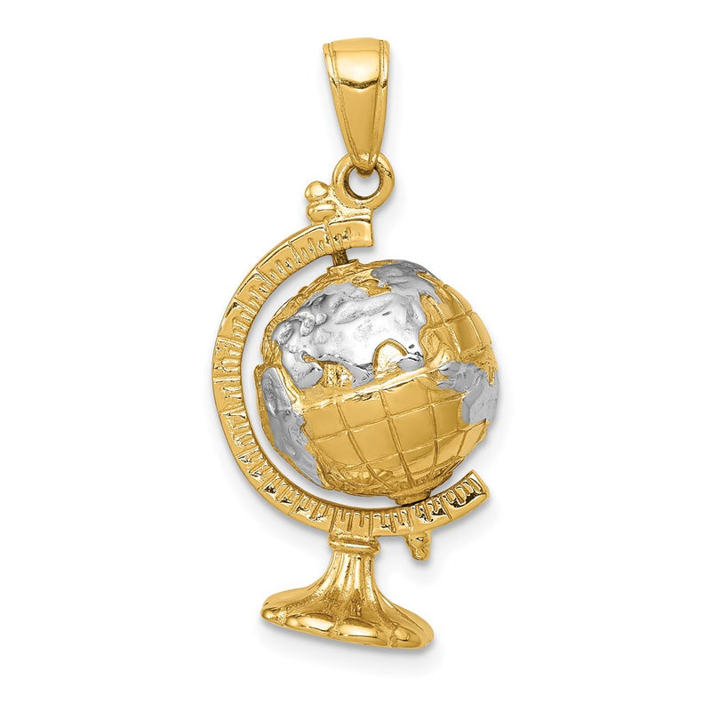 14k Yellow & Rhodium Gold w/Rhodium 3-D Moveable Globe Pendant