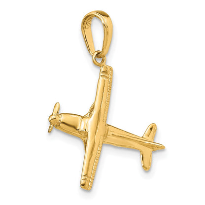 14k Yellow Gold 3-D High-Wing Airplane Pendant