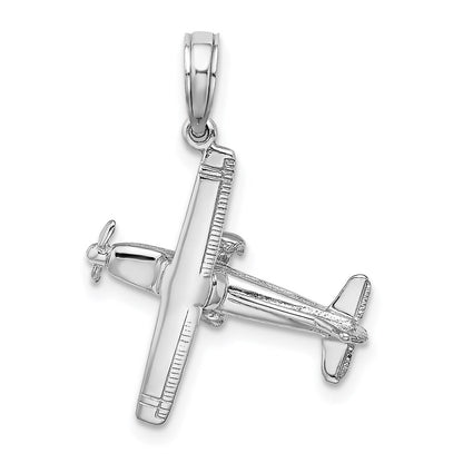 14k White Gold 3-D High Wing Airplane Charm