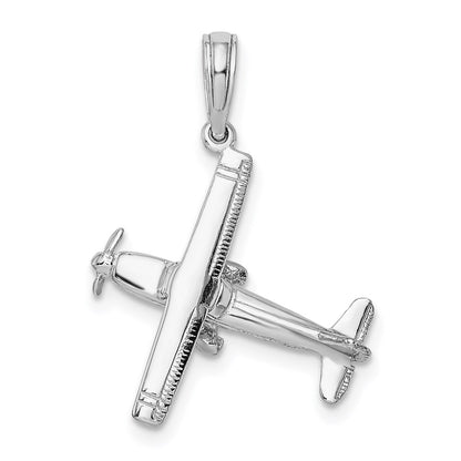 14k White Gold 3-D High Wing Airplane Charm