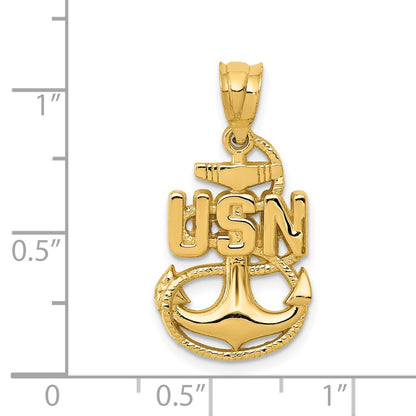 14k Yellow Gold United States Navy USN Anchor Pendant