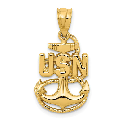 14k Yellow Gold United States Navy USN Anchor Pendant