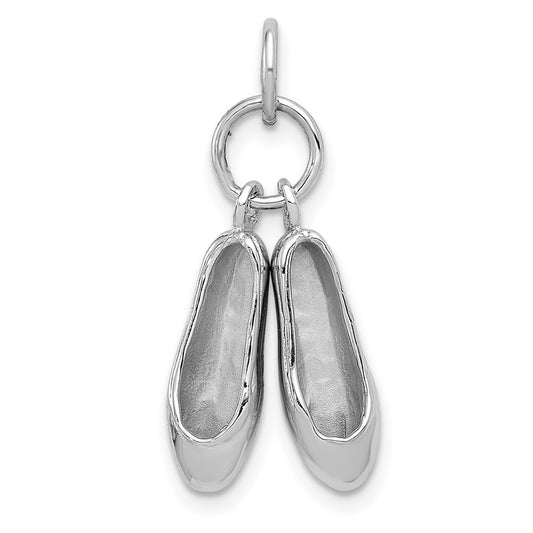 14k White Gold Solid Polished 3-D Moveable Ballet Slippers Charm