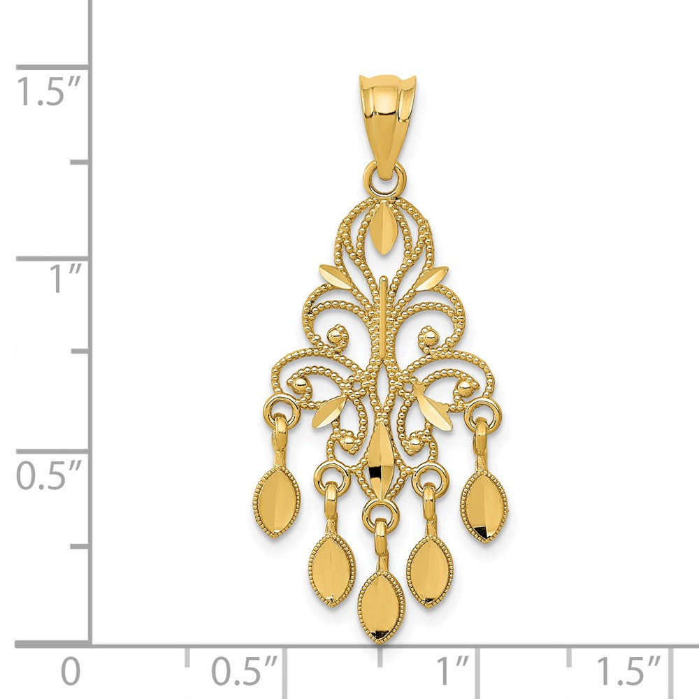 14k Yellow Gold Polished Diamond-cut Chandelier Pendant