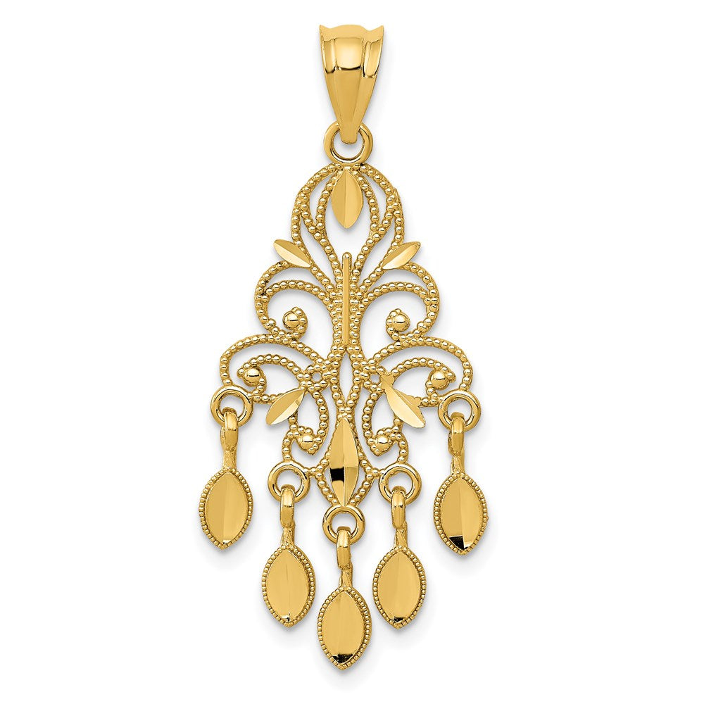 14k Yellow Gold Polished Diamond-cut Chandelier Pendant
