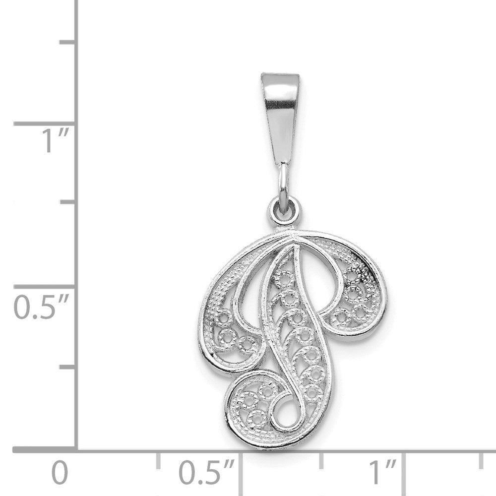 14k White GoldW White Gold Solid Polished Script Filigree Letter P Initial Pendant