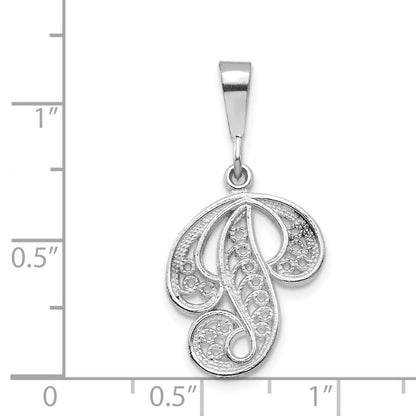 14k White GoldW White Gold Solid Polished Script Filigree Letter P Initial Pendant